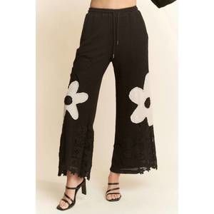 NEW DAVI & DANI flower patch wide leg pants in black